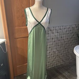 Green and White Sleeveless Maxi Dress